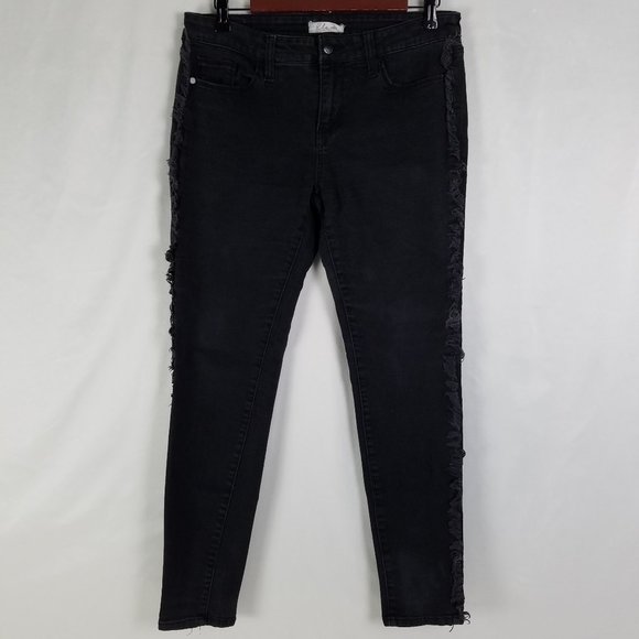 Elan Jeans Womens Size Medium Mid Rise Skinny‎ Ankle Distressed Black Denim - Picture 1 of 15